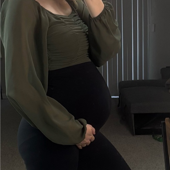 Altar'd State Olive Ruched Cropped Blouse - Picture 2 of 2